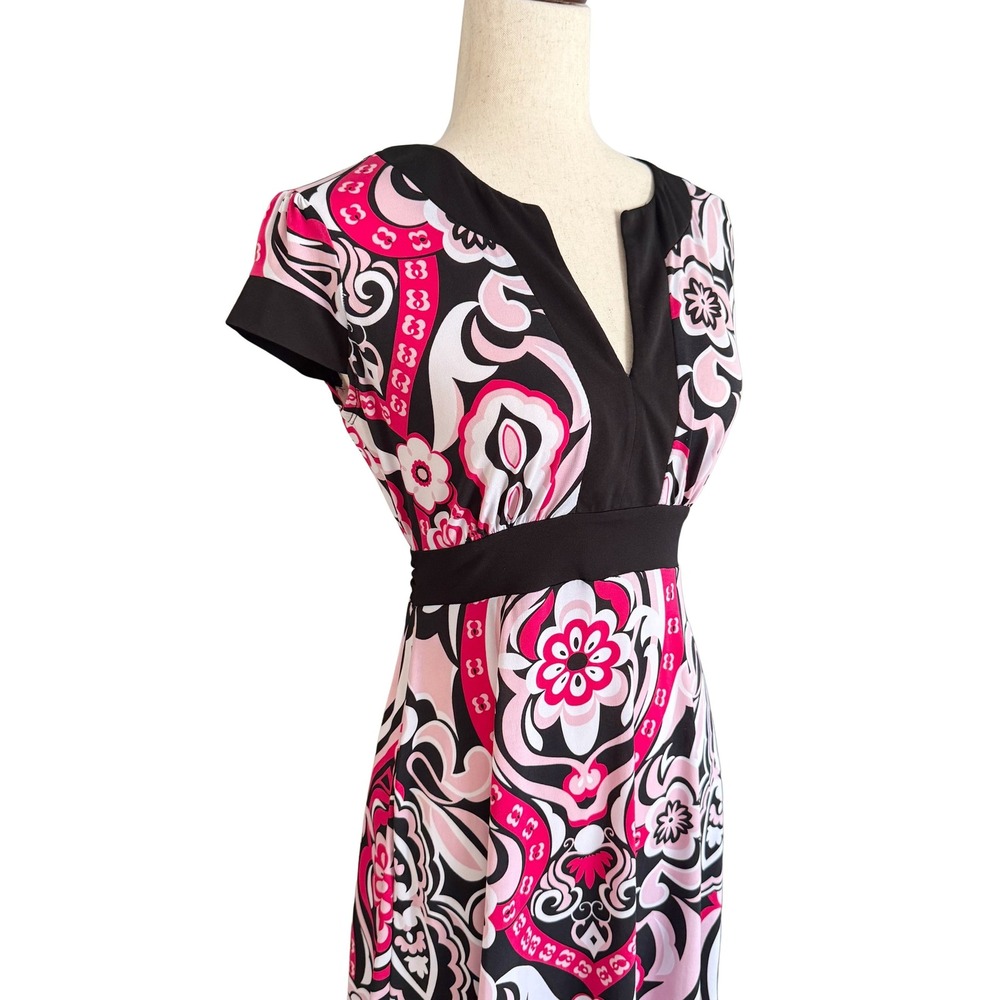 AB studio Women's Size S Black Pink White Floral Y2K Tie Back Babydoll dress - Picture 12 of 13